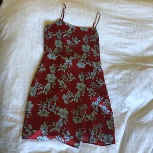 Red floral satin mini dress